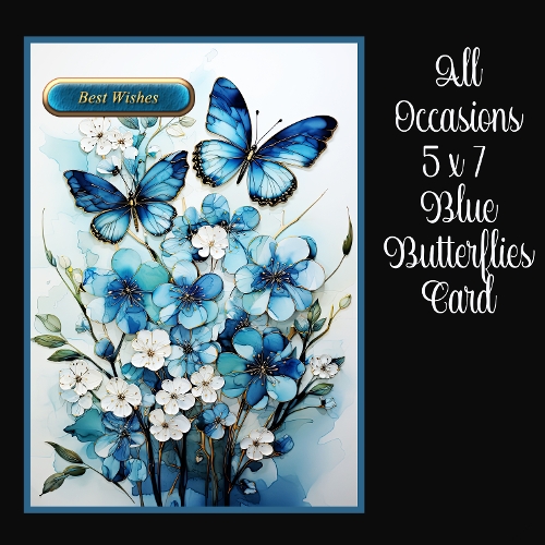 All Occasions 5 x 7 Blue Butterflies Card