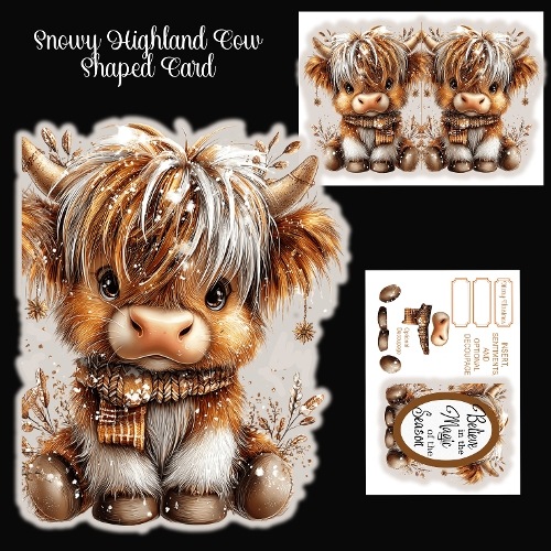Snowy Highland Cow Shaped Card