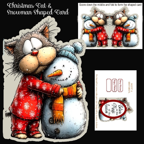 Christmas Cat & Snowman Shaped Card