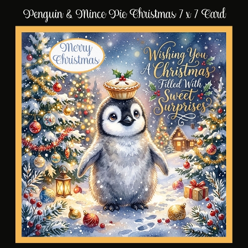 cup1450951_2474 - Penguin & Mince Pie Christmas 7 x 7 Card