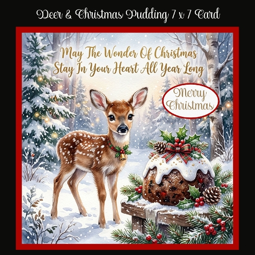 Deer & Christmas Pudding 7 x 7 Card
