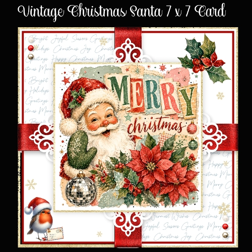 Vintage Christmas Santa 7 x 7 Card