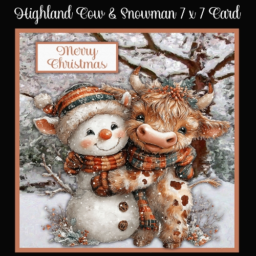 Highland Cow & Snowman 7 x 7 Card