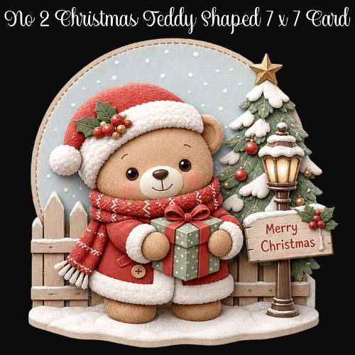 No 2 Christmas Teddy Shaped 7 x 7 Card