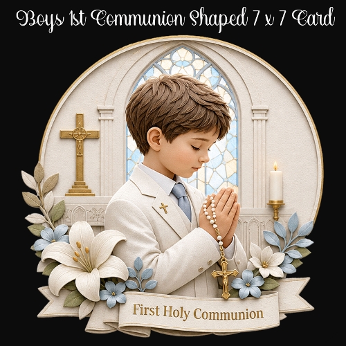 Boys 1st Communion Shaped 7 x 7 Card