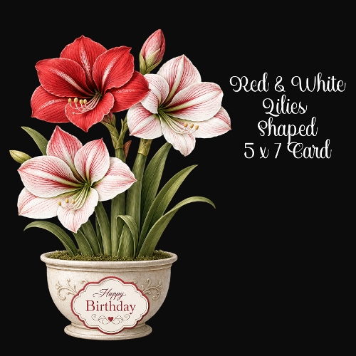 Red & White Lilies Shaped 5 x 7 Card