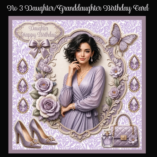 No 3 Daughter Granddaughter Birthday 7 x 7 Card