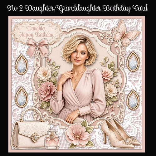 No 2 Daughter Granddaughter Birthday 7 x 7 Card