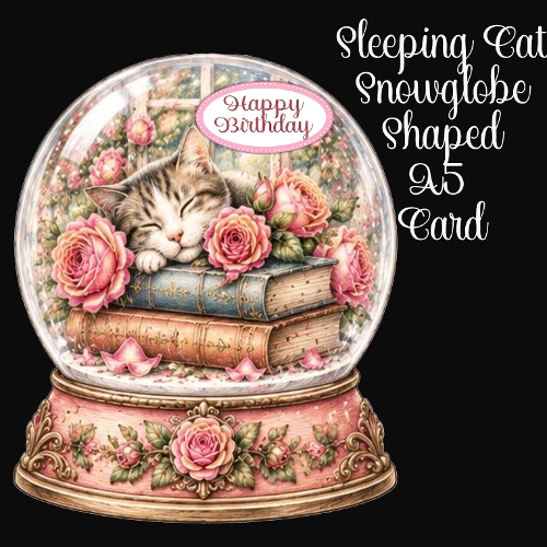 Sleeping Cat Snowglobe A5 Shaped Card