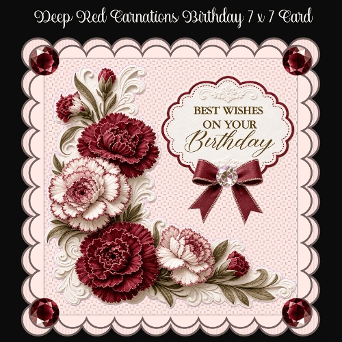 Deep Red Carnations Birthday 7 x 7 Card