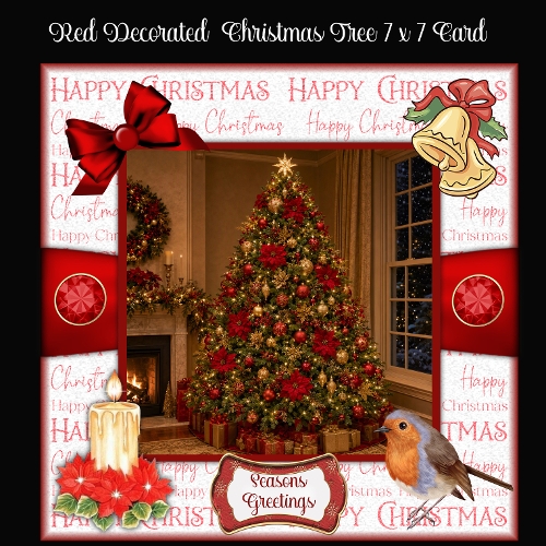 Red Decorated Christmas Tree 7 x 7 Card