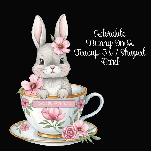 Adorable Bunny In A Teacup Shaped 5 x 7 Card