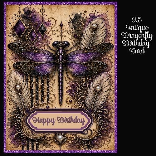 A5 Antique Dragonfly Birthday Card