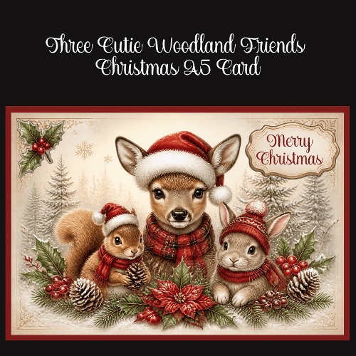 Three Cutie Woodland Friends Christmas A5 Card