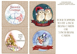 FOUR CHRISTMAS TOPPERS TO MAKE 4 INCH/5 INCH CARDS