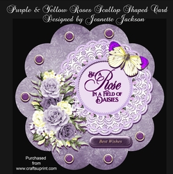 Purple & Yellow Roses Scallop Shaped Card