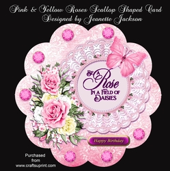 Pink and Yellow Roses Scallop Shaped Card