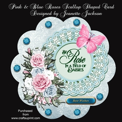 Pink and Blue Roses Scallop Shaped Card