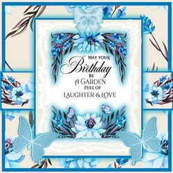 Blue Flower and Butterfly Birthday Card