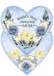 Blue Yellow Roses Heart Shaped Easel Card