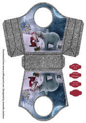 Santa & Polar Bear Silver Tote Gift Bag