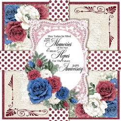 Blue, Red and White Roses 7 x 7 Anniversary Card