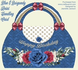 Blue & Burgundy Roses Handbag Shaped Card