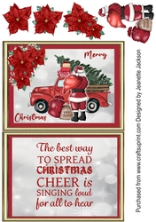 Santa Truck and Poinsettia 5 x 7 Card
