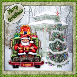 Santa Loaded Up with Parcels 8 x 8 Card