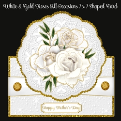 White & Gold Roses All Occasions 7 x 7 Shaped Card