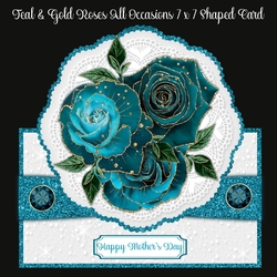 Teal & Gold Roses All Occasions 7 x 7 Card