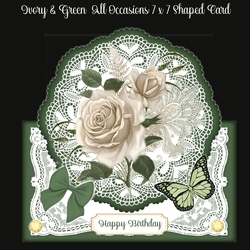 Ivory & Green Roses All Occasions 7 x 7 Shaped Card