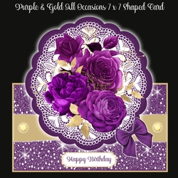 Purple & Gold Roses All Occasions 7 x 7 Shaped Card