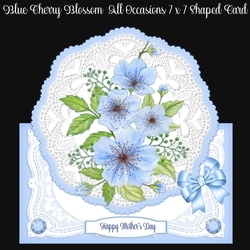 Blue Cherry Blossom All Occasions 7 x 7 Shaped Card