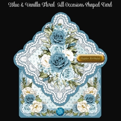 Blue & Vanilla Floral All Occasions Shaped Card