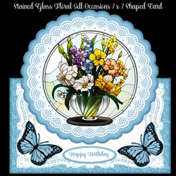 Stained Glass Floral All Occasions 7 x 7 Shaped Card