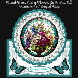 Stained Glass Spring Flowers In A Vase All Occasions 7 x 7 Shaped Card
