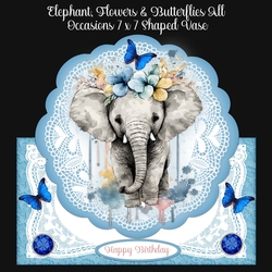 Elephant, Flowers, & Butterflies All Occasions 7 x 7 Shaped Card