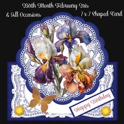Birth Month February Iris & All Occasions 7 x 7 Shaped Cards 