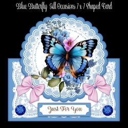 Blue Butterfly All Occasions 7 x 7 Shaped Card