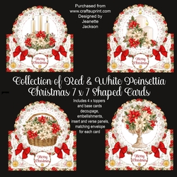 Collection of Red & White Poinsettia Christmas 7 x 7 Shaped Cards