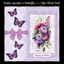 Fuchsia Lavender & Butterflies 7 x 7 All Occasions Floral Card
