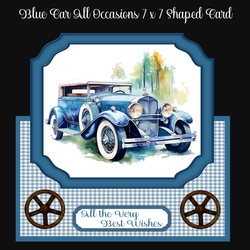 Blue Car All Occasions 7 x 7 Shaped Card