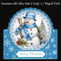 Snowman with Blue Hat & Scarf 7 x 7 Shaped Card