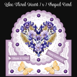 Lilac Floral Heart 7 x 7 Shaped Card