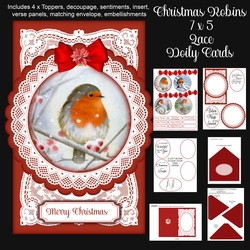 Christmas Robins 7 x 5 Lace Doily Cards