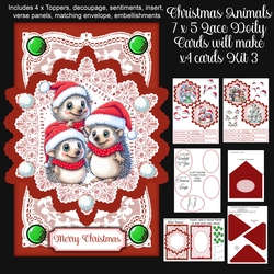 Christmas Animals 7 x 5 Lace Doily Cards x 4 Kit 3