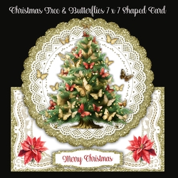 Christmas Tree & Butterflies 7 x 7 Lace Doily Card