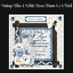 Vintage Blue & White Roses Frame 6 x 6 Card