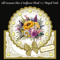 All Occasions Olive & Sunflower Floral 7 x 7 Shaped Card